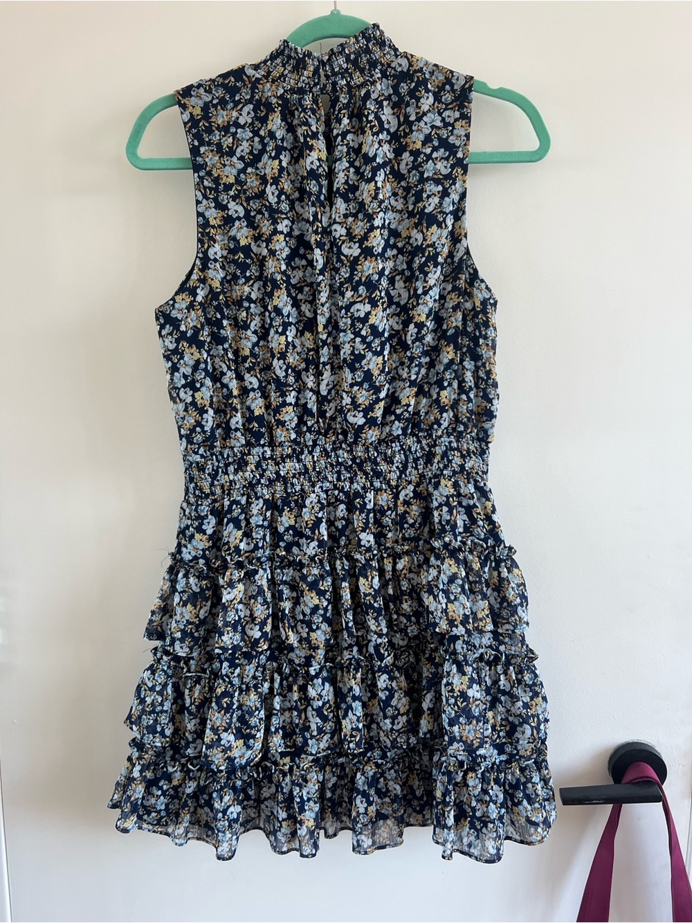 STATE Navy Floral High-Neck Ruffled Mini Dress - Picture 3 of 4